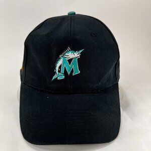 Vtg Florida Marlins MLB Snap Back Hat Cap Baseball Black NBC 6 Miami Mens